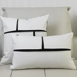 Pillow Sofa Cover PU Leather White Collage Modern Light Luxury Art Geometry Home Decor Bedroom Waist Case 45