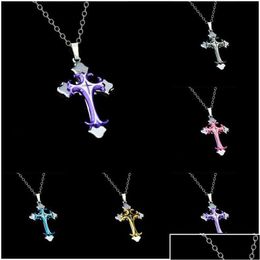 Pendant Necklaces Wholesale Fashion Ornament Christian Drip Oil Cross Necklace Couple Jesus Jewellery Gift Drop Delivery Pendants Dhtfx Dhmwu