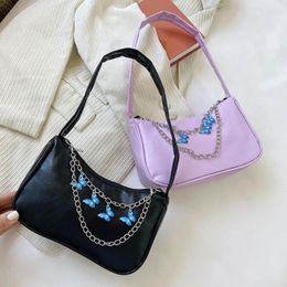 Totes Retro Women Butterfly Chain PU Underarm Bag Casual Pure Color Small Handbag Vintage Solid Purse