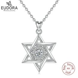 EUDORA 925 Sterling Silver Star of David Cubic Zirconia Pendant Necklace Fashion Hexagram CZ Jewellery for Anniversary Gift D334 240409