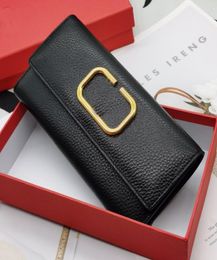 Standard Wallets Women Long Wallet Fashion Solid Colour Hand Bag Purse Square Cowhide V Letter Flap Card Holder With Box9254188