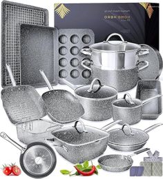 Cookware Sets Home Hero 23 Pcs Pots And Pans Set Non Stick - Induction Compatible Kitchen Bakeware Sets(23 Granite)