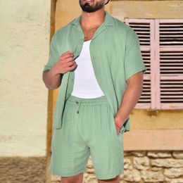 Men's Tracksuits Suit Two-piece Set Daily Holiday Solid Summer Casual Linen Men Oversized Shirts Shorts