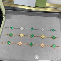 Brand charm V Gold High Edition Van Clover Natural Malachite Diamond Bracelet for Women Plated with 18k Rose