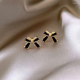 Dangle Earrings Trendy Black And Gold Colour Metal Bowknot Stud Earring For Women Personality Wrinkle Bow Ear Bijou Party Jewellery Gift