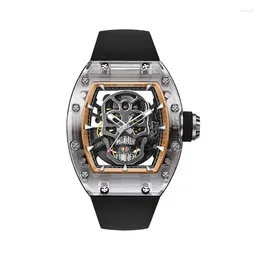 Wristwatches CRONUSART Men Automatic Watch 50mm 42mm Tonneau Sapphire Case Mechanical Wristwatch Luminous Fluororubber Strap Skull Dial