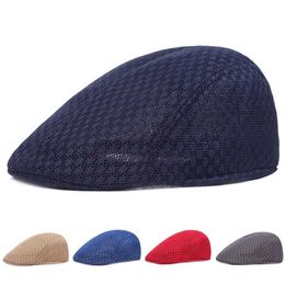 0MYL Berets 2024 New Summer Casual Beret Hat Unisex Mesh Flat Caps Newsboy Style adjustablr Fashion Breathable Summer Hat for Women Men Caps d24418