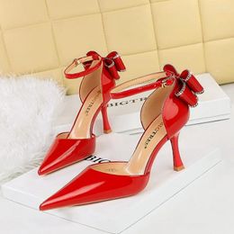 Dress Shoes BIGTREE 8Cm Patent Leather Women Pumps Kitten Heels Back Bowknot Design Stilettos Luxury Party Female