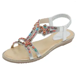 Sandals Women Comfortable Summer Bohemian Versatile Fashion Wooden Beads Water Diamond Slope Heels Large On Offer