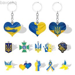 Keychains Lanyards TAFREE Ukraine Symbol Heart Shape Design Resin Key Chains 2023 Arrival Classic PVC 2D Flake Pendants Keyrings Jewellery WQL235 d240417