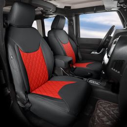 Seat Covers Full Set Durable Waterproof Leather for Pickup Truck Fit for Jeep Wrangler Unlimited 2007-2017 Black Red