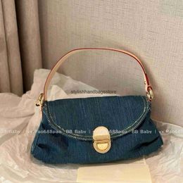 Shoulder Bags Cross Body Vintage blue washed denim club underarm bag with Colour changing leather buckle shoulder H240417