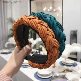 Headbands Fashion boutique hair accessories women solid Colour pleated fabric twist braids wide-band hairbands headband wild hair band New Y240417