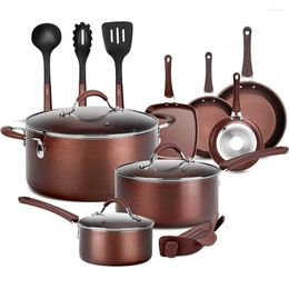 Cookware Sets Nonstick Pots & Pans 14pce Set In Bronze-Aluminum