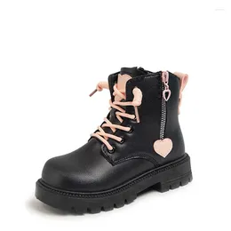 Boots Girls Kids Fashion Rubber Cool Girl Autumn And Winter Cotton Soft Sole Pink With Love Side Zip Princess Round-toe PU