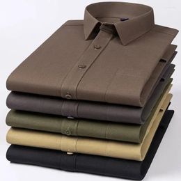 Men's Dress Shirts High Quality Cotton Men Long Sleeve Middle-aged Luxury Plain Colour Business Casual Social Male Shirt Regular Fit