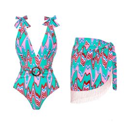 Swimsuit Bow Tie Shoulder Strap Swimwear Women Tassel Skirt Beachwear Luxury Bathing Suit 2024 Beach Wear Vacation 240411
