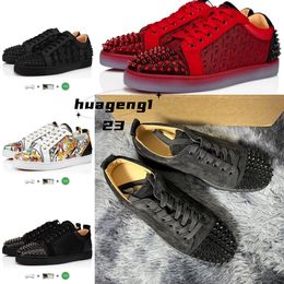 with Box Suela Roja Casual Shoes Red Bottoms Low Designer Shoes Men Sneakers Redbottoms Loafers Black Red Spike Patent Leather Slip on Wedding Flats Outdoor Shoes 59