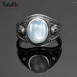 Cluster Rings Women's Jewellery S925 Silver Ring Natural Moonstone For Women Men Fine Party Wedding Gifts Luxury Finger