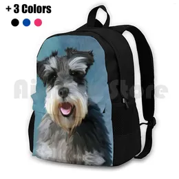 Backpack Miniature Schnauzer Dog Water Colour Art Painting Outdoor Hiking Riding Climbing Sports Bag Breed Owner