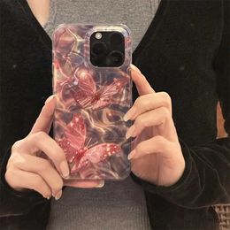 Cell Phone Cases Luxury Dreamy Laser Butterfly Water Ripple Phone Case For phone 15 14 13 12 Pro Max 11 Aesthetics Anti Drop Shockproof Cover