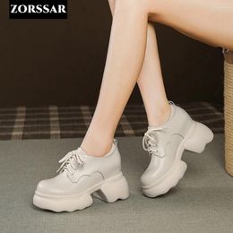 Casual Shoes 10cm Hidden Wedge Platform Sneakers Chunky Genuine Leather For Women Summer Spring Autumn Walking Fashion