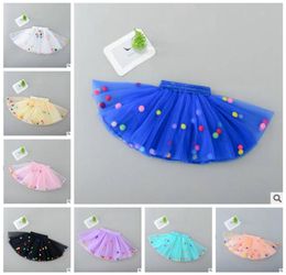 Baby Dancing Skirts Girl Tutu Tulle Skirts Rainbow Pom Poms Pettiskirt Ballet Skirts Princess Dance wear Costume 13 Colours YL3462887617