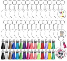 120pcset Acrylic Clear Circle Blanks Keychain Tassels Set Acrylic Circle Keyring Tassels Jump Rings For Jewelry DIY Keychains 2105064551