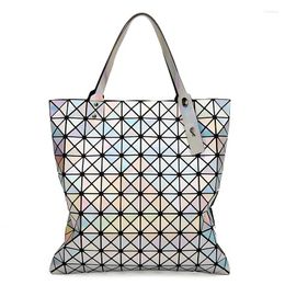 Bag 2024 Laser Shoulder Bags 10 Grid Japan Style Foldable Female Square Triangle Pattern Adjustable Strap Women's Handbag