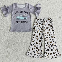 Clothing Sets Fashion Toddler Girl Clothes Set Easter Egg Short Sleeve Top Leopard Pant Girls Outfits Cute Baby Wholesale