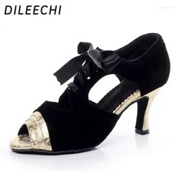 Dance Shoes DILEECHI Velvet Latin Female Adult Summer Soft Outsole Square Sandals