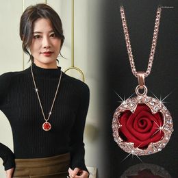 Pendant Necklaces 2024 Cloth Rose Flower Sweater Chain Crystal Gold Colour Long Necklace Jewellery Gift