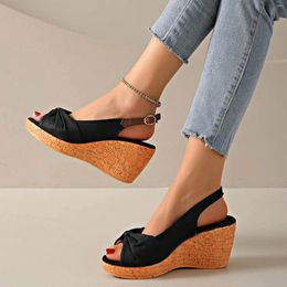 Sandals Elegant Woman Heeled Shoes Large Size Bow Wedge Thick Sole Casual Women'S Summer Women 2024