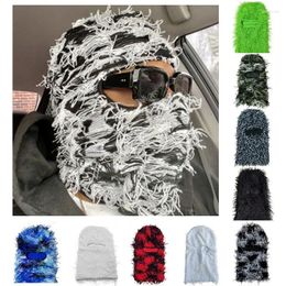 Berets Unisex Y2k Hip Hop Colored Tassel Balaclava Full Cover Ski Mask Trend Knitted Camouflage Headgear Knit Hat Face Women Men