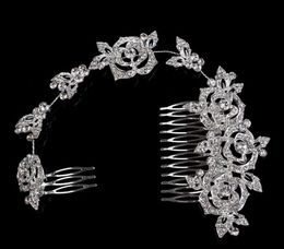 Elegant Long Rose Hair Comb Rhinestone Hairpins Bridal Wedding Hair Accessories Jewellery Austrian Crystals Hair Clips1966296