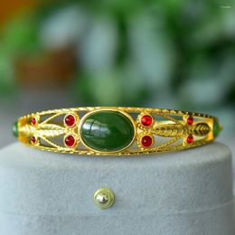 Bangle Jade Egg Face Filigree Bracelet Pure Natural Hetian Green Women's Wide Waterproof Valentines Gifts Luxury Jewellery