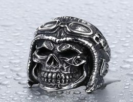 Men039039s Jewelry New Style Stainless Steel Punk Gothic Skull Astronaut Pilot Aviator Ring Steampunk Vintage Biker Silver9868955