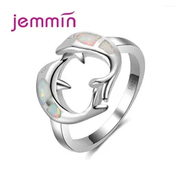 Cluster Rings Fashion Cute Animal Ring Rainbow Opal For Girls Gift 925 Sterling Silver Jewellery Party Engagement