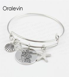 LOVE YOU TO THE BEACH AND BACK Shell Starfish Disc Charms Pendent Bracelet Bangle Lover Gift For Kids Handmade Jewelry 10Pcs Lot 7397466