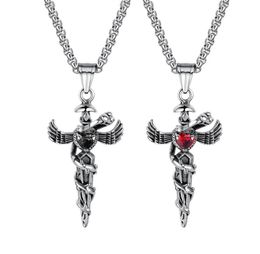 Stainless Steel Caduceus Angel Wing Symbol of Medicine Doctor Nurse Pendant Necklace For Mens Boys4046239