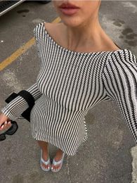 Casual Dresses 2024 Striped Backless Vintage Mini Dress For Women Patchwork Bandage Fashion Elegant Lace-Up Sexy Female Slim