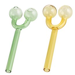 5.7inch Green and Yellow Double Bubble Glass Oil Burner Pipe Smoking Pipe for Hookahs Free Shipping YG4309