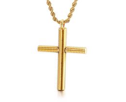 Silver gold black Fashion women mens Gifts 3151mm size pendant hiphop stainless steel necklace Religious believer spiral cross5189349