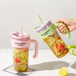 Water Bottles Simple Large Capacity Car Cup Plastic Straw With Handle Transparent Fruit Juice Milk Drink For Girls