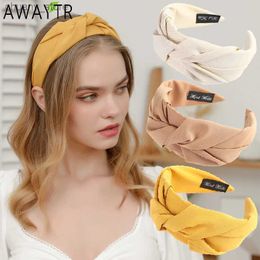 Headbands New Solid Colour Hairband Cross Top Knot Headband for Women Wide Bezel Hair Hoop Bands Fashion Girls Hair Accessories Headdress Y240417