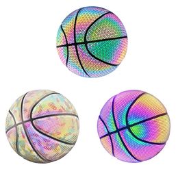 Holographic Reflective Basketball Ball PU Leather WearResistant Colourful Night Game Street Glowing with Air Needles 240402