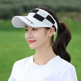 Headbands Plaid Unisex Outdoor Sun Visor Hats Empty Roof Beach Summer UV Protection Knitting Golf Caps Wide Brim Baseball Hats for Women Y240417