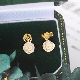 Stud Earrings LAMOON Rose & Bee 925 Silver Earring For Women Quartz Gemstone 14K Gold Plated Fine Jewellery LMEI120