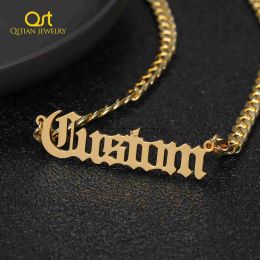 Necklaces Pendant Necklaces Personalised Name Necklace Stainless Steel Curb Chain Custom Old English Font Pendant Handmade Men Jewellery For W