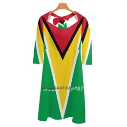 Casual Dresses Guyana National Flag Sweetheart Knot Flared Dress Fashion Design Large Size Loose Guyanese Caribbean